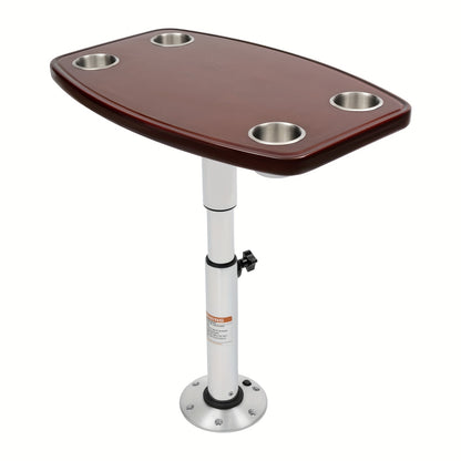 Verstelbare Tafel – Kampeertafel – Caravantafel – Boottafel – Campertafel – Eikenhouten Blad – 4 Bekerhouders – Hoogte Verstelbaar 56,5-72 cm