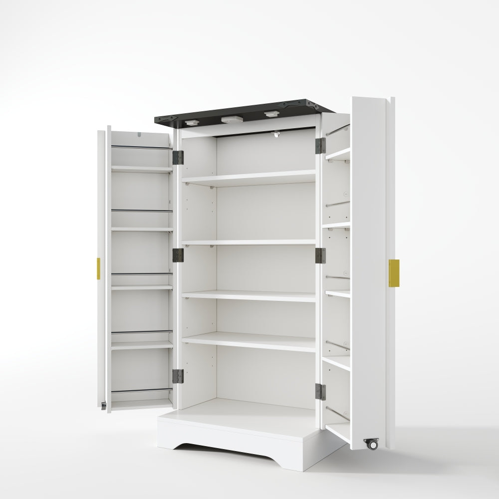 Modern White Metal Kitchen Cabinet with Spice Rack - Spacious Double Door Storage with Adjustable Shelves, Contemporary Design, 120x60.5x40cm, Durable Metal Construction for Kitchen Organization, Space-Saving Vertical Storage