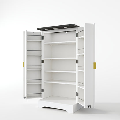 Modern White Metal Kitchen Cabinet with Spice Rack - Spacious Double Door Storage with Adjustable Shelves, Contemporary Design, 120x60.5x40cm, Durable Metal Construction for Kitchen Organization, Space-Saving Vertical Storage