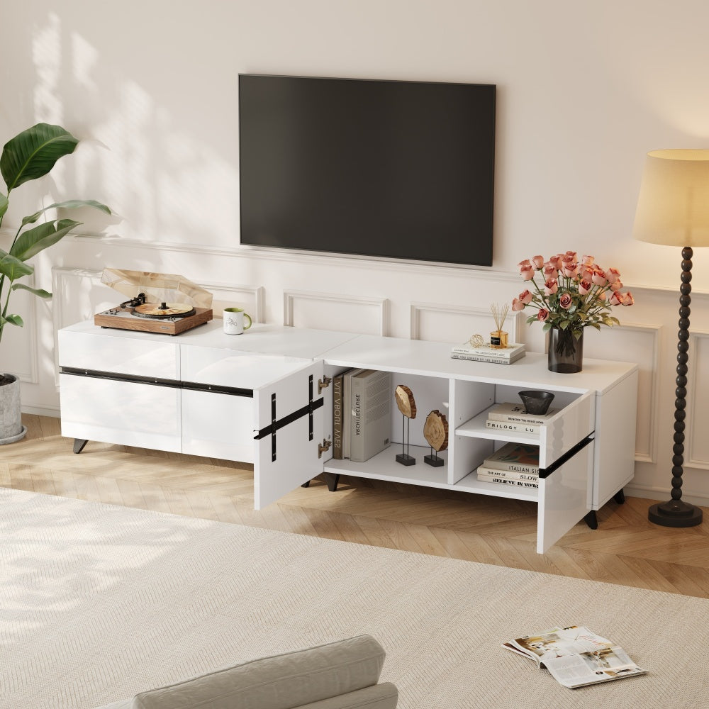 TV-meubel – TV-kast – Lowboard – Entertainmentmeubel – Tv-dressoir – Hoogglans Wit – 180x40x49 cm – 4 Kasten Met Verstelbare Planken