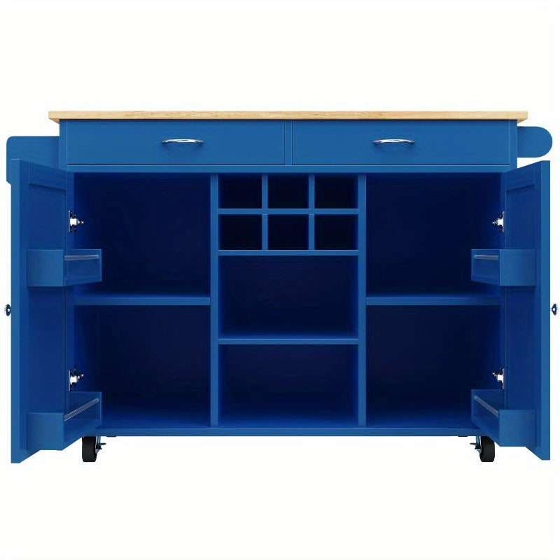 Keukeneiland – Keukenwagen – Keukentrolley – Buffetkast – Opbergkast – Blauw Met Houtnerf – 102x45x92 cm – Duurzaam Met Metaalframe