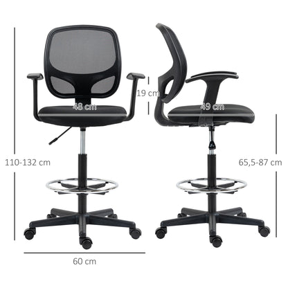 Bureaustoel – Werkstoel – Office Chair – Draaistoel – Tekentafelstoel – Verstelbare Zithoogte 110-132 cm – Inclusief Voetenring Mesh Rugleuning – Zwart