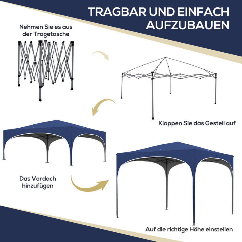 Partytent – Tent – Luifel – Overkapping – Prieel – Verstelbare Hoogte – Stevig Metalen Frame – 2,95x2,95x2,55m – Weerbestendig Met Draagtas