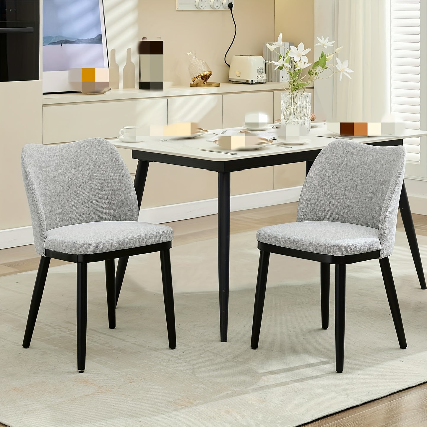 Set of 2 Modern White Dining Chairs with Black Legs - Sturdy Non-Wood Construction, Ergonomic Backrest & Seat, Easy Assembly, Space-Saving Design for Kitchen, Restaurant, Cafe, Home - Contemporary Minimalist Style, Durable Co