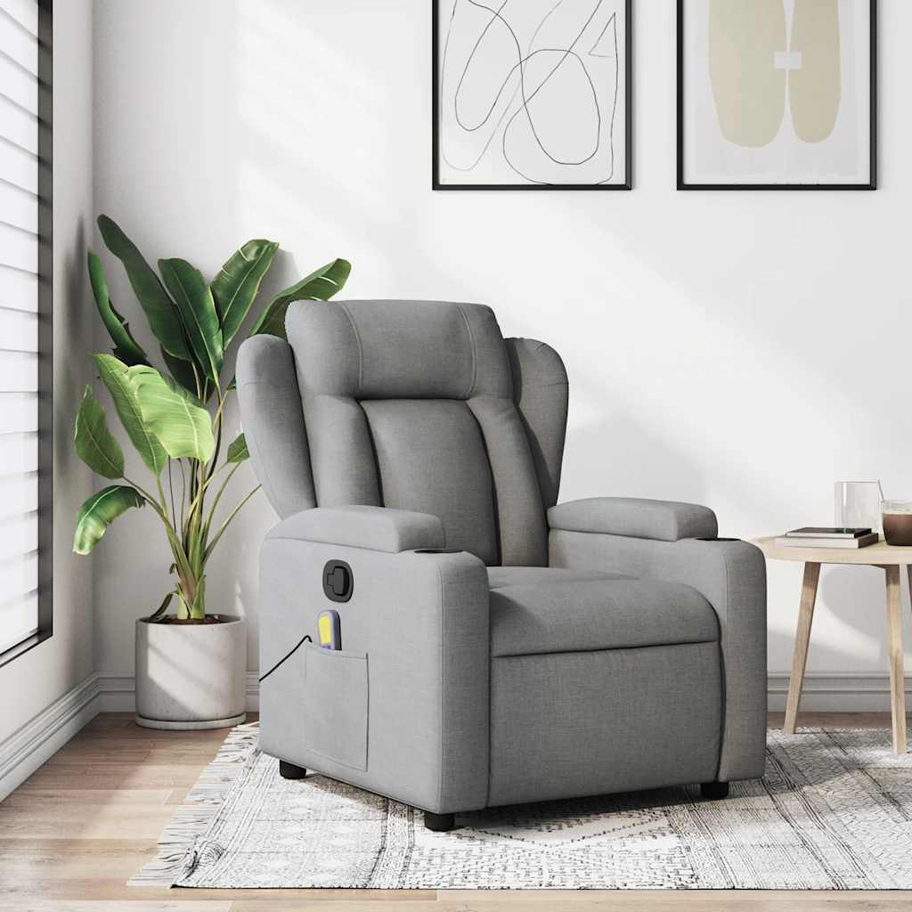 Relaxfauteuil – Relaxstoel – Massagefauteuil – Lounge Fauteuil – Zithoek Stoel – Lichtgrijs – Met Massagefunctie – Handmatig Verstelbaar – Stevig Hout-Metaal Frame