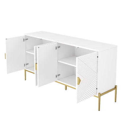 Sideboard – Opbergkast – Dressoir – Buffetkast – Woonkamerkast – Wit Modern Design – 4 Deuren Met Verstelbare Legplanken – Gouden Metalen Poten – 162x40x80 cm