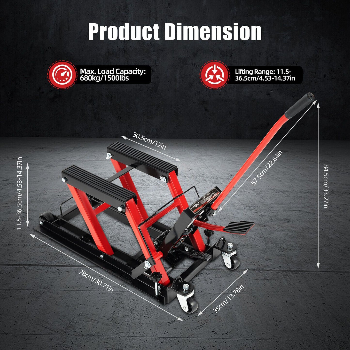 YGJELM Motorcycle Lift, Hydraulic Motorcycle Lift, Maximum Load 680kg, Rubberised Carrying Surfaces, Easy Use, Mounting Stand, Folding Lifting Platform (Red) Fine Hot, Workshop Lifting Solution, Motorcycle Lift Stand, Rubberi