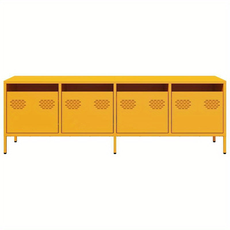 Tv-meubel – Tv-kast – TV-meubel – TV-kast – Meubel – Mosterdgeel – Modern Design – Koudgewalst Staal – 134x39x43 cm – Ruime Opbergruimte – Decoratieve Planken