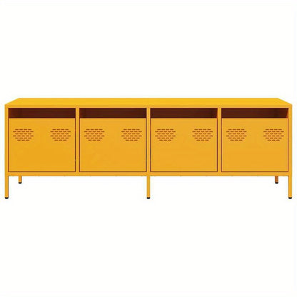 Tv-meubel – Tv-kast – TV-meubel – TV-kast – Meubel – Mosterdgeel – Modern Design – Koudgewalst Staal – 134x39x43 cm – Ruime Opbergruimte – Decoratieve Planken