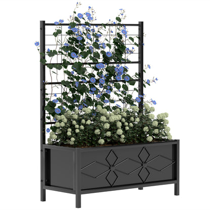 Verhoogde Plantenbak – Tuinbak – Bloembak – Moestuinbak – Balkonbak – Klimrek – Verzinkt Staal – Drainagegaten – Zwart – 90x40x120 cm