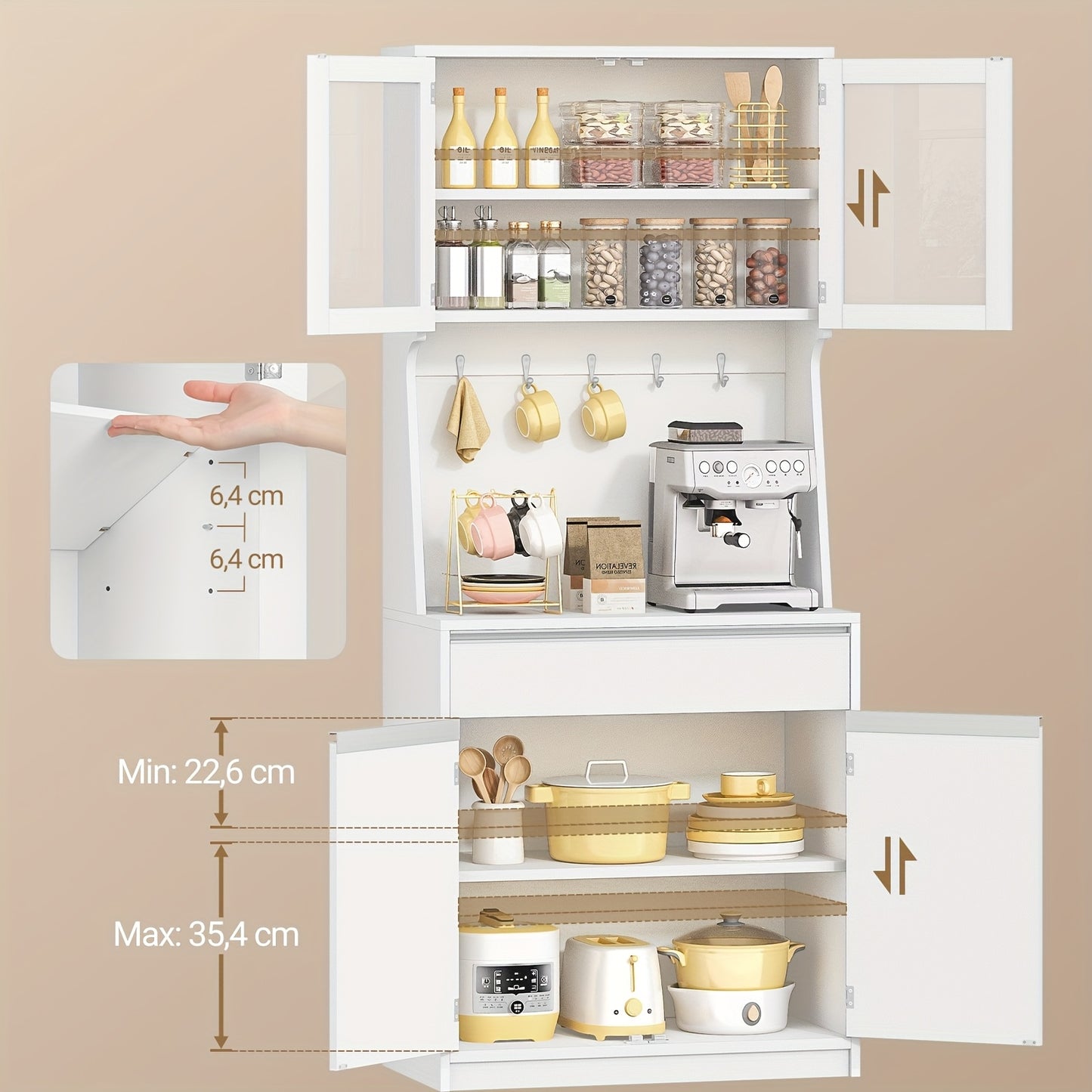 Keukenkast – Keukenbuffet – Keukenkast Wit – Opbergkast Keuken – Hoge Kast – Verstelbare Planken – Afmetingen 40x75x180 cm – Hoogwaardig Hout
