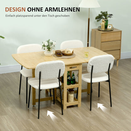 Eetkamerstoel – Stoel – Dinersstoel – Armstoel – Kuipstoel – Set van 4 – Wit Stof – Stalen Poten – Armlos – Comfortabel