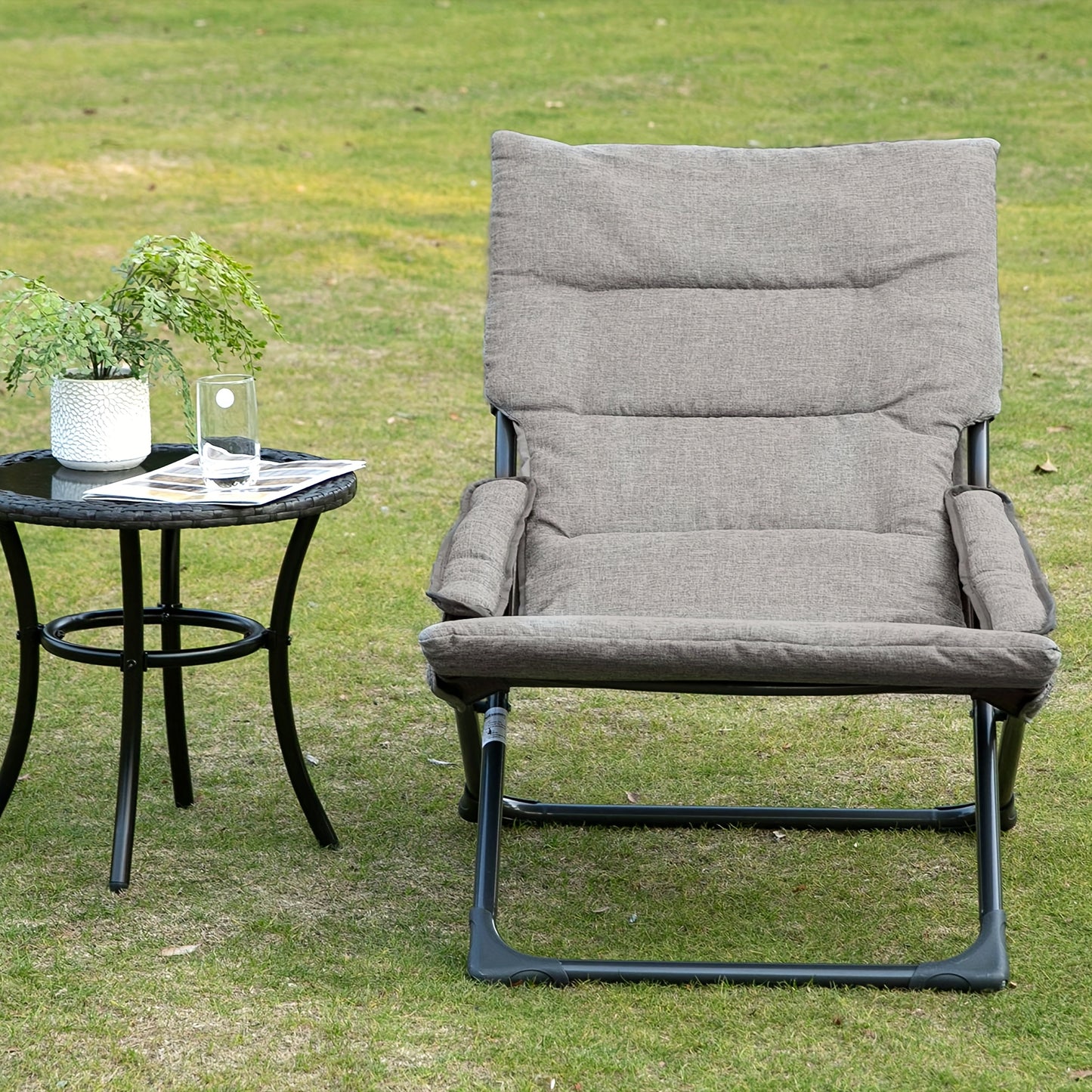 Opvouwbare Stoel – Klapstoel – Zitstoel – Binnenstoel – Relaxstoel – Verwijderbaar Kussen – Stevig Stalen Frame – Grijs – 66x94x79 cm