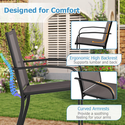 Stapelbare Stoelen – Tuinstoelen – Eetkamerstoelen – Balkonstoelen – Bureaustoelen – Metalen Frame – Ademend Kleurvast Stof – Hoog Rugleuning – Brede Zitting – Armleuningen – Set Van 4 – Grijs