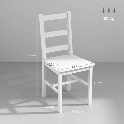 Eetkamerstoelen – Keukenstoelen – Houten Stoelen – Witte Stoelen – Lade Rugleuning – Set van 2 – Slipvaste Pootbeschermers – Massief Houten Frame 41,5x46x90 cm