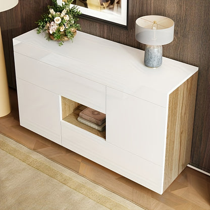 Vrijstaande Kast – Opbergkast – Dressoir – Sideboard – Ladenkast – Wit Bamboe – Duurzaam Modern Design – 3,2+ Kubieke Voet Opbergruimte