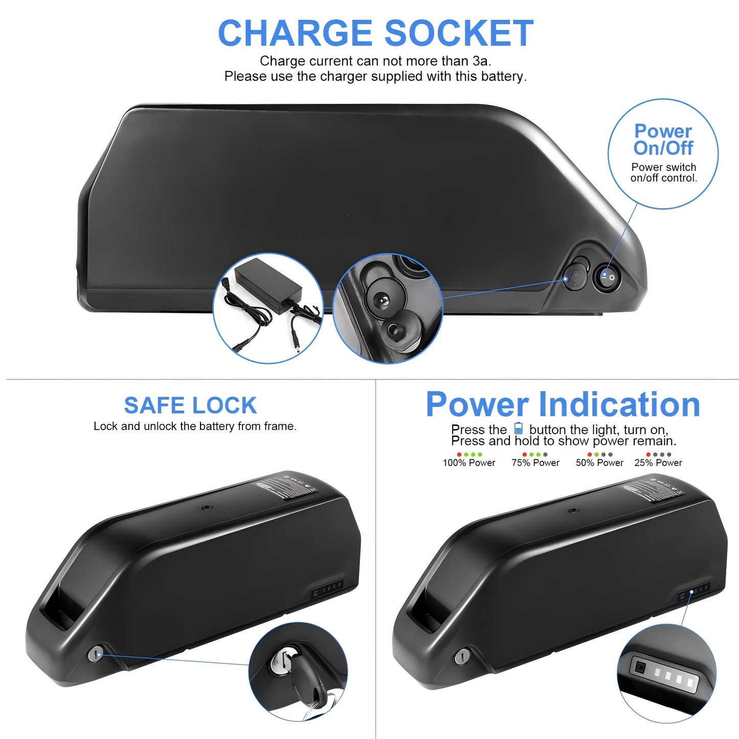 E-bike Accu – Elektrische Fiets Accu – Fietsaccu – Lithium Accu – Batterij – 48V 25Ah Hoog Capaciteit – 50A BMS & Batterijniveau Indicator