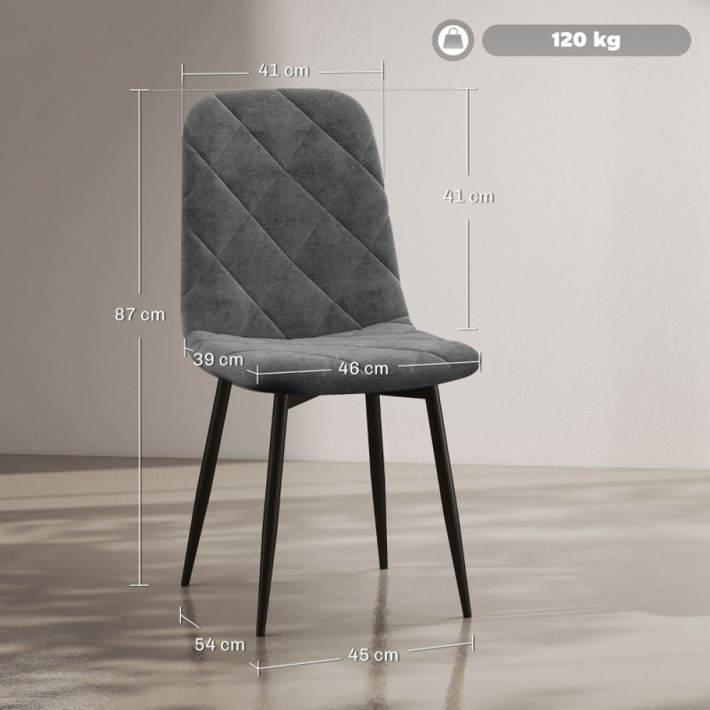 Eetkamerstoel – Keukenstoel – Stoel – Kuipstoel – Set van 4 – Gestoffeerd met fluwelen stof – Met metalen poten – Ergonomische rugleuning – Modern grijs design