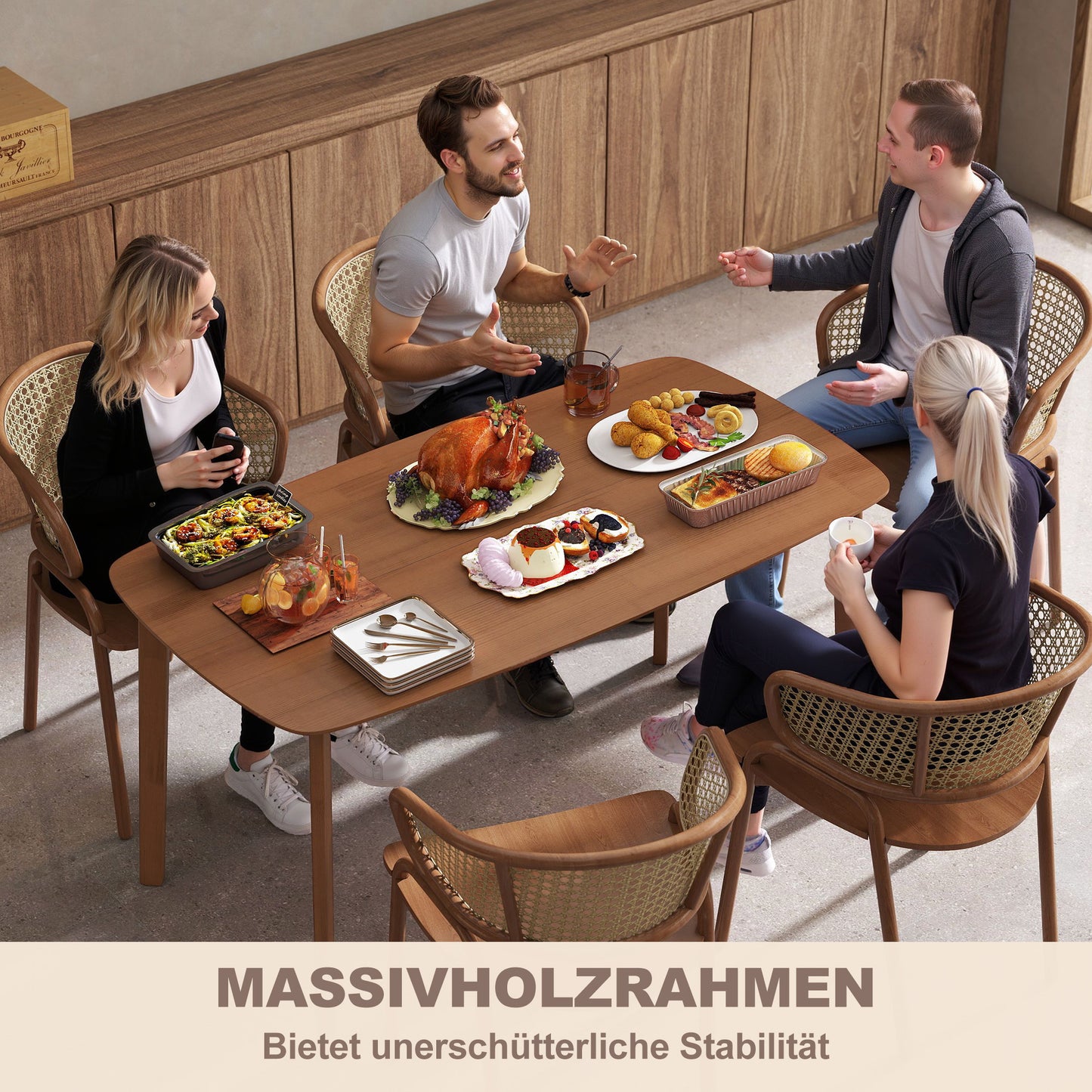 Eettafel – Houten Tafel – Eetkamertafel – Tafel Rustiek – Bruine Eettafel – 150x80 cm – Gelakt Houten Blad