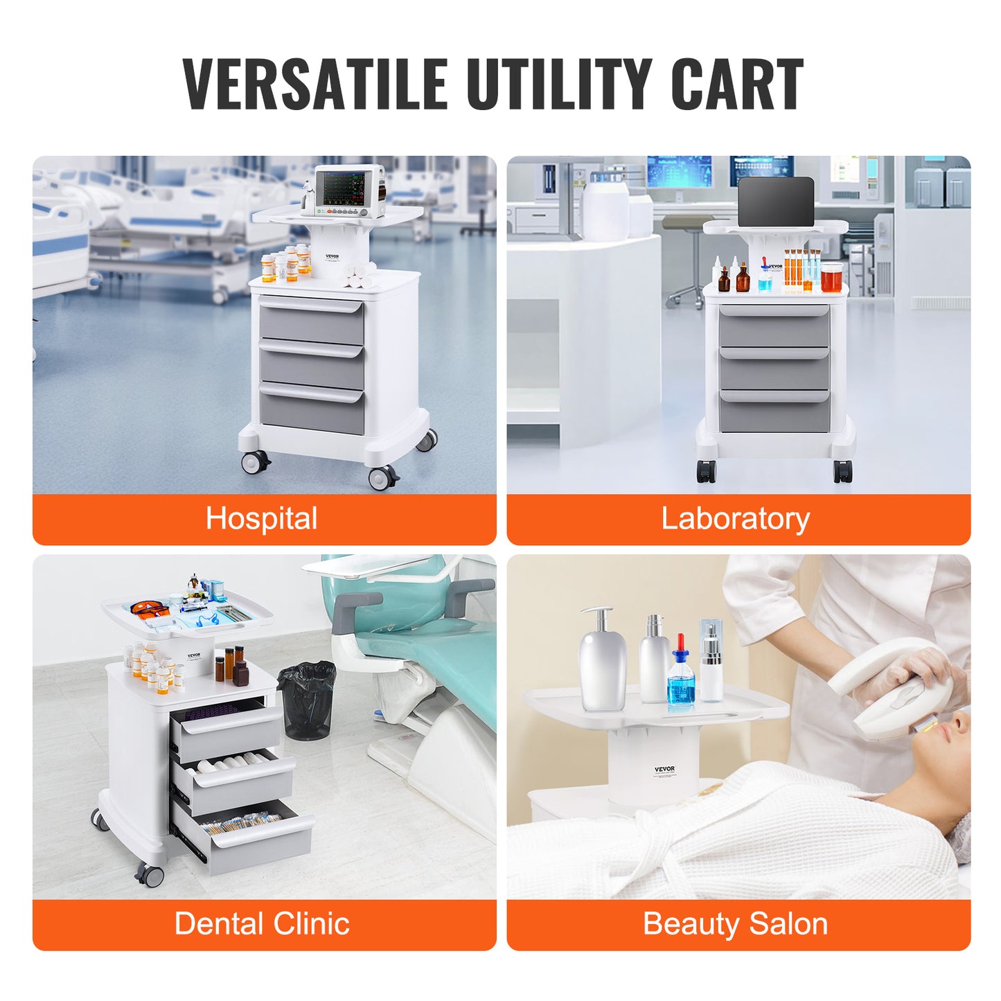 Medische Kar – Laboratoriumkar – Trolley – Medische Trolley – Opbergkar – 4 Laden & Bovenbak – Duurzaam ABS Materiaal – 4 Stilte Wielen