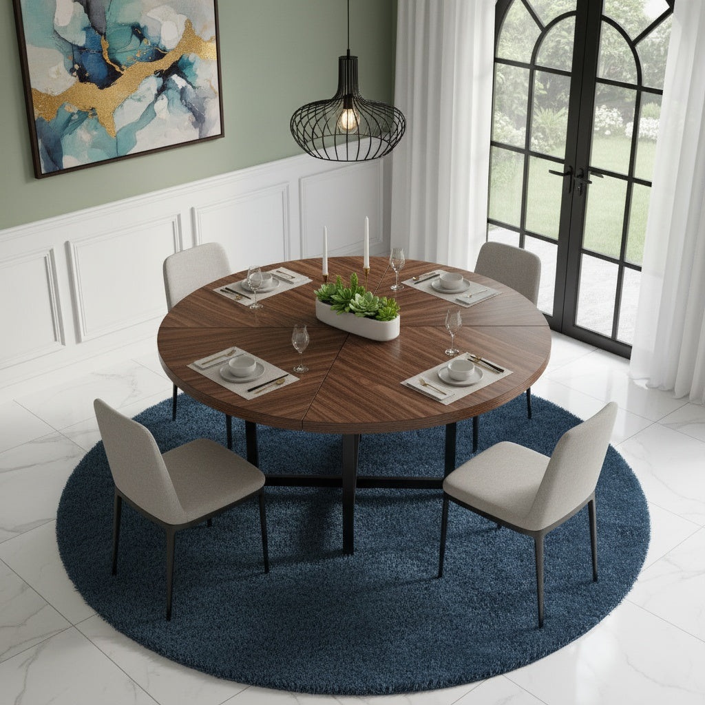 Eettafel – Ronde Tafel – Keukentafel – Dinertafel – Bistrotafel – 120 cm Diameter – Metalen X-Poot – Krasbestendig Blad – Uitbreekbaar – Voor 4-6 Personen