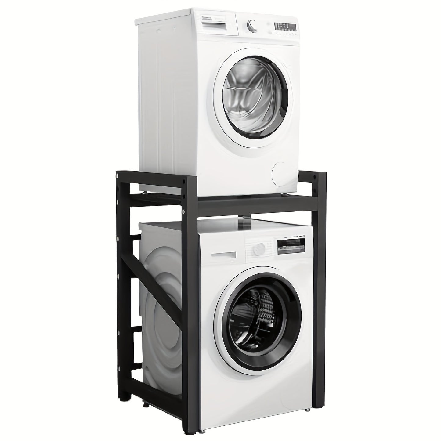 Wasmachine Opbergplank – Wasmachine Rek – Wasmachine Plank – Wasmachine Kast – Wasmachine Meubel – Verstelbare Hoogte – Stevig Metaal & Versterkt Hout – 63x73x105 cm – Zwart