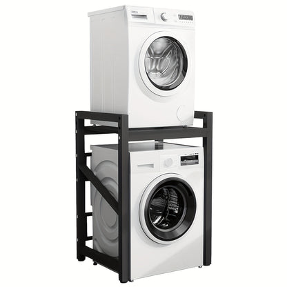 Wasmachine Opbergplank – Wasmachine Rek – Wasmachine Plank – Wasmachine Kast – Wasmachine Meubel – Verstelbare Hoogte – Stevig Metaal & Versterkt Hout – 63x73x105 cm – Zwart