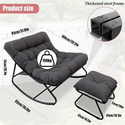 Schommelstoel – Glijstoel – Relaxstoel – Fauteuil – Loungestoel – Met Voetenbank – Verwijderbare Kussens – Stalen Frame – Draagkracht 150 kg