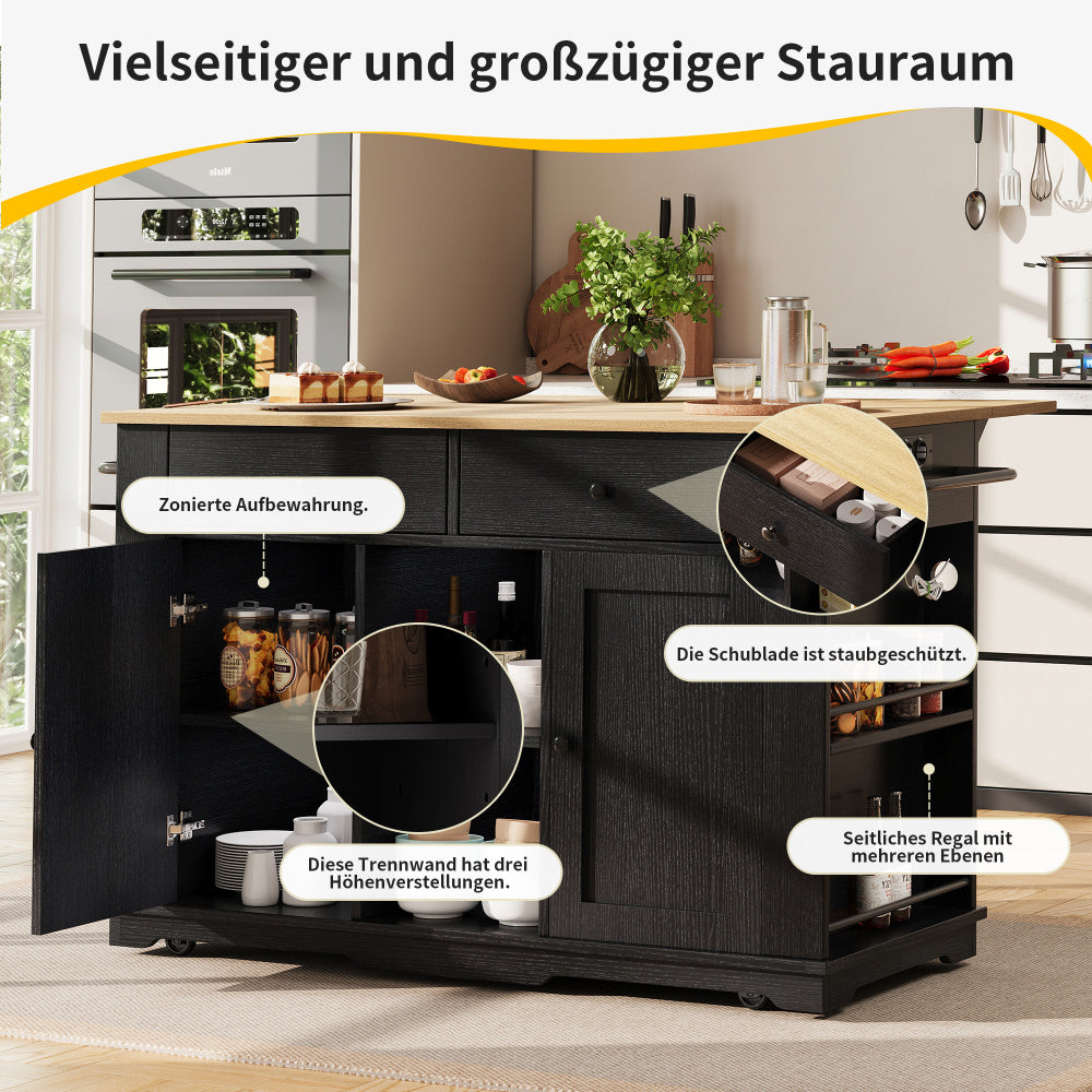 Heavy-Duty Metal Kitchen Island Cart with Worktop - Mobile Kitchen Storage Cabinet, 2 Drawers & 6 Compartments, Space-Saving Rolling Kitchen Organizer with Cabinet, for Small/Large Kitchens, Dining Room, or Home - Easy Assemb