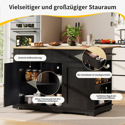 Heavy-Duty Metal Kitchen Island Cart with Worktop - Mobile Kitchen Storage Cabinet, 2 Drawers & 6 Compartments, Space-Saving Rolling Kitchen Organizer with Cabinet, for Small/Large Kitchens, Dining Room, or Home - Easy Assemb