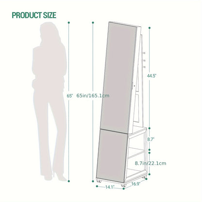 Sieradencabinet – Sieradendoos – Juwelendoos – Sieradenkast – Sieradenopberger – Volledige Spiegel 169 cm – Verplaatsbaar Met Wieltjes En Slot