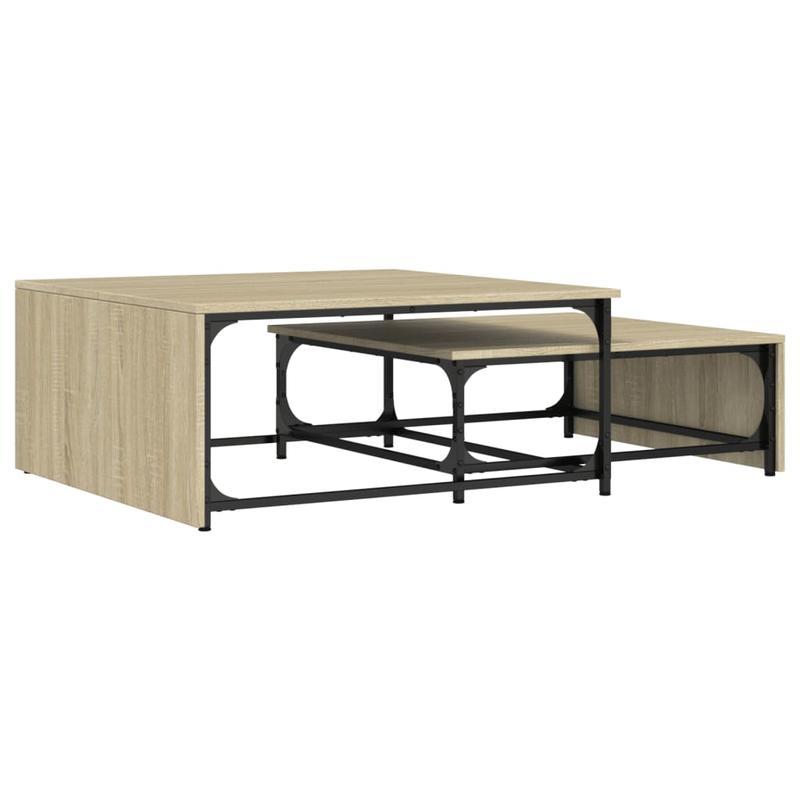 2pcs Coffee Table Set Processed Wood And Metal Sonoma Oak Color