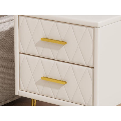 Nachtkastje – Bijzettafel – Bedtafel – Opbergkastje – Set Van 2 – Beige Met Gouden Metalen Poten – 2 Ruime Lades – Compact 41x36x51 cm