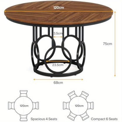 Ronde Eettafel – Ronde Tafel – Eetkamertafel – Keukentafel – Eethoek – MDF Met Walnootlook – Met Metalen Onderstel – 120 cm – Voor 4 Personen