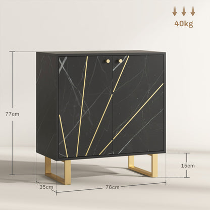 Buffetkast – Opbergkast – Dressoir – Kast – Kast Met Deuren – Zwarte Marmerlook – Verstelbare Plank – Metalen Poten – Compact 76x35x77 cm