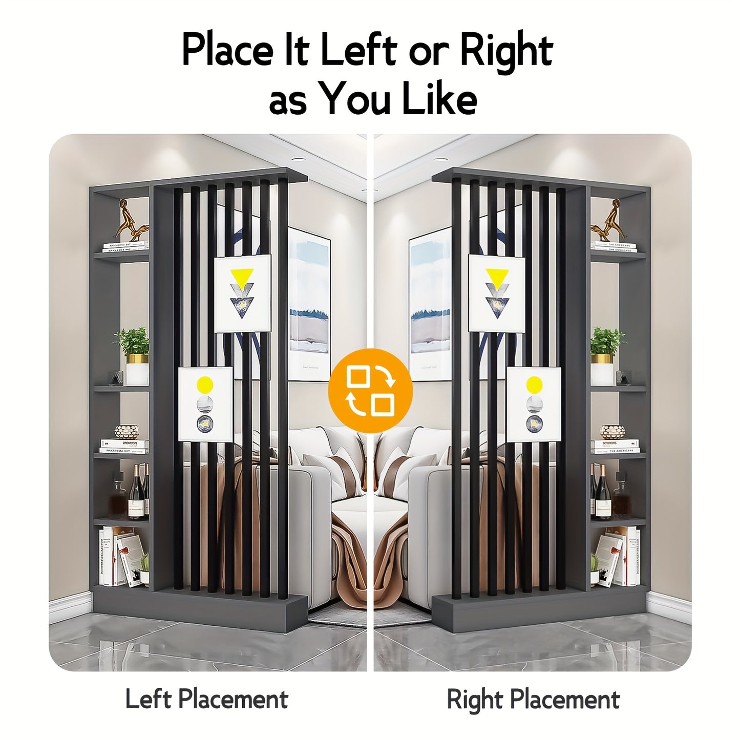 Roomdivider – Scheidingswand – Kamerscherm – Privacywand – Opbergkast – Vrijstaand Houten Design – Ruimtebesparende Verticale Planken – Klassiek Grijs Met Zwarte Details
