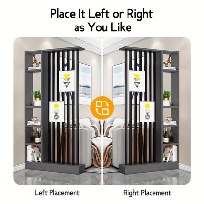 Roomdivider – Scheidingswand – Kamerscherm – Privacywand – Opbergkast – Vrijstaand Houten Design – Ruimtebesparende Verticale Planken – Klassiek Grijs Met Zwarte Details