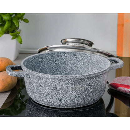 Kookset – Pannenset – Kookpot – Kookpan – Pannen met Deksel – Inductie Geschikt – Anti-aanbaklaag – Snelle Warmteverdeling – Grijs – 10-delig