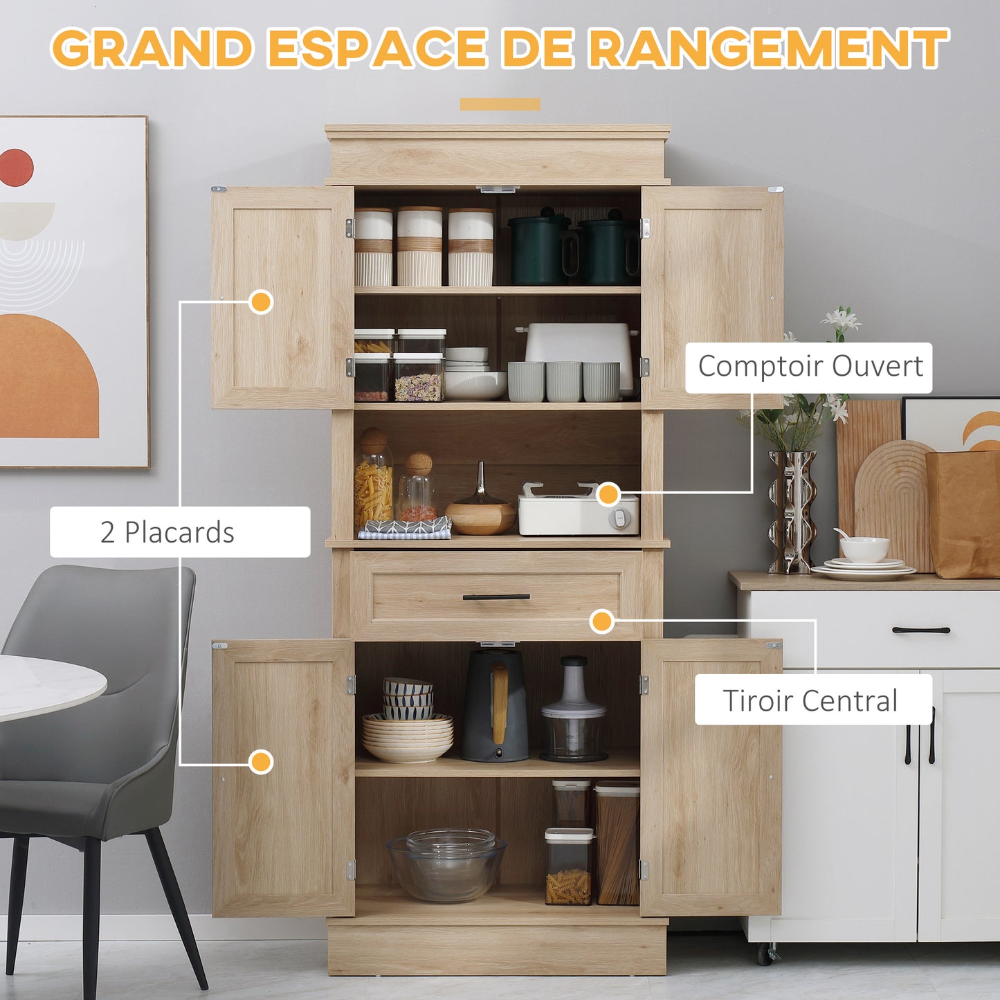 Keukenkastje – Keukenbuffet – Keukenkast – Opbergkast – Kastje Beige – Rustieke Stijl – Verstelbare Plank – Anti-Kantelbeveiliging