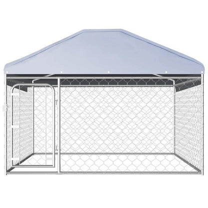 Groots Hondenhok – Buitenverblijf – Hondenverblijf – Kennel – Dierenhok – Roestvrij Staal – 200x200x135 cm – Weerbestendig Dak – Mesh Ventilatie
