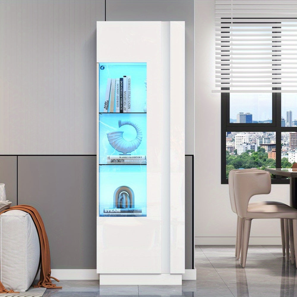 Vitrinekast – Glazen Kast – Displaykast – Opbergkast – Vitrine – Hoogglans Wit – 60x40x180 cm – Acryl Deuren – Vrijstaand zonder Elektriciteit