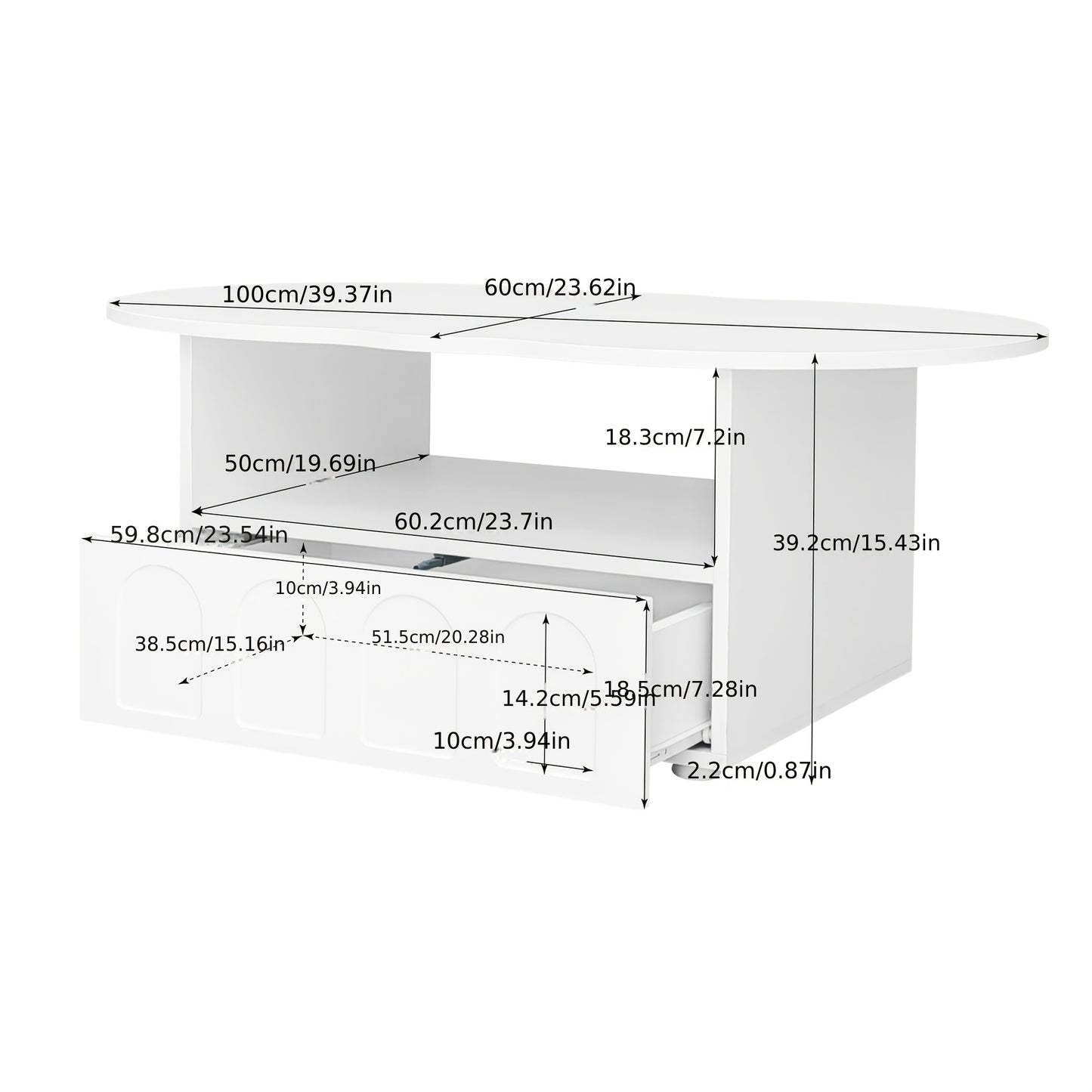 Wolkvormige Salontafel – Koffietafel – Bijzettafel – Opbergtafel – Woonkamertafel – Wit – Met Lades en Kastjes – Duurzaam Hardhout en Kunsthout