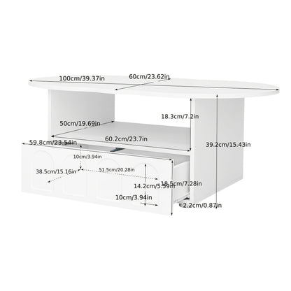 Wolkvormige Salontafel – Koffietafel – Bijzettafel – Opbergtafel – Woonkamertafel – Wit – Met Lades en Kastjes – Duurzaam Hardhout en Kunsthout