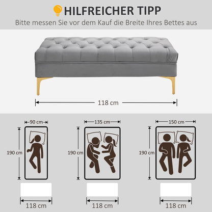 Poef – Opbergpoef – Zitzak – Voetenbankje – Kruk – Fluwelen Bekleding – Lichtgrijs – Met Opbergruimte – Verhoogde Metalen Poten – 118x45x42 cm