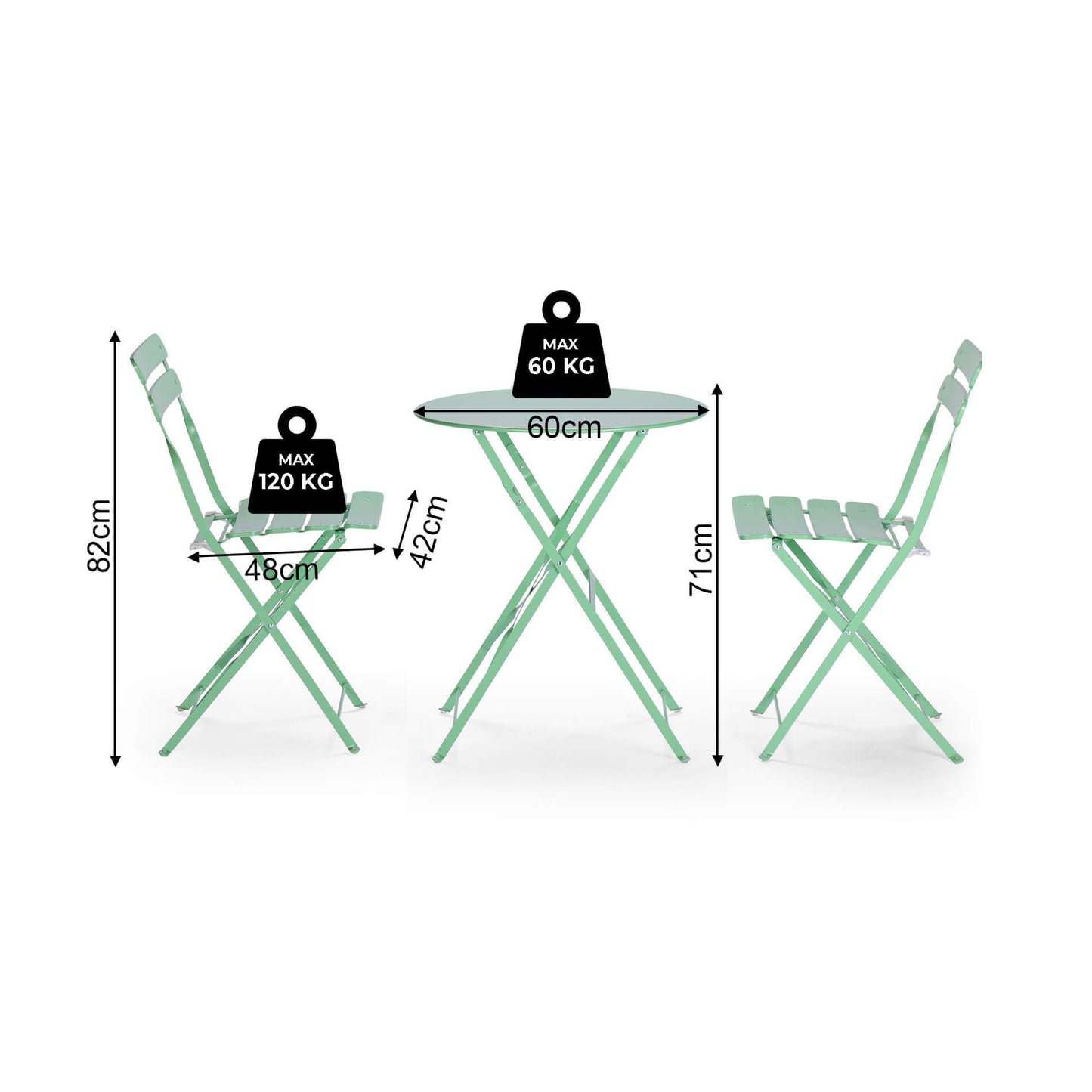 Rebecca Mobile Table And 2 Chairs, Folding Bistro Set, Red Blue Green White Black, Steel, Space-Saving, Suitable for Garden Balcony - Measures Hxlxp: 71 X 60 X 60 Cm