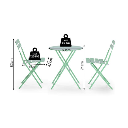 Rebecca Mobile Table And 2 Chairs, Folding Bistro Set, Red Blue Green White Black, Steel, Space-Saving, Suitable for Garden Balcony - Measures Hxlxp: 71 X 60 X 60 Cm
