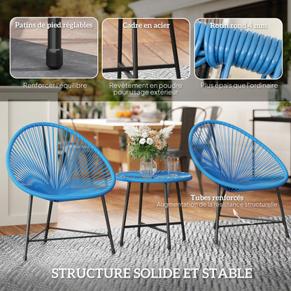 Bistroset Tuinset – Tuinmeubel Set – Tafel Met Stoelen – Balkon Meubilair – Terrasmeubilair – 2-Zits Met Geharde Glazen Tafel – Weerbestendig Blauw
