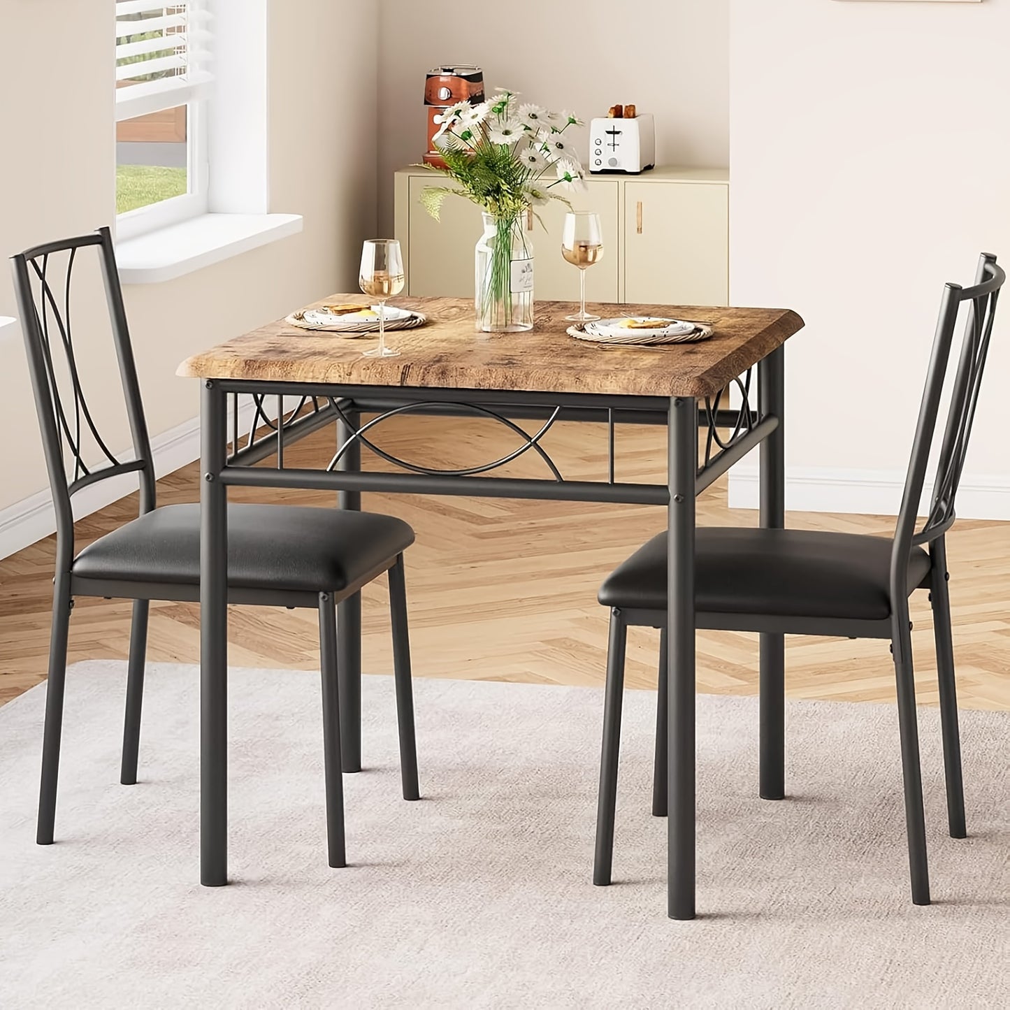 Eettafelset – Tafel Met Stoelen – Dining Set – Eetkamerset – Keukenmeubel – Vintage Bruin – Comfortabele Gestoffeerde Stoelen – Stevig MDF Met Metaal Frame