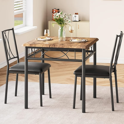Eettafelset – Tafel Met Stoelen – Dining Set – Eetkamerset – Keukenmeubel – Vintage Bruin – Comfortabele Gestoffeerde Stoelen – Stevig MDF Met Metaal Frame