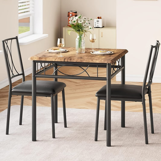Eettafelset – Tafel Met Stoelen – Dining Set – Eetkamerset – Keukenmeubel – Vintage Bruin – Comfortabele Gestoffeerde Stoelen – Stevig MDF Met Metaal Frame